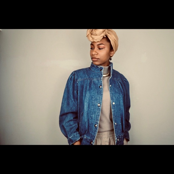 Vintage high neck turtle neck denim jacket medium - Picture 4 of 5